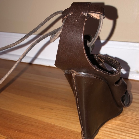 MaxMara/SportMax brwn leather wedge caged lace up - Picture 3 of 12